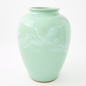 A Japanese Celadon Glazed Porcelain Vase Taisho-Showa Period