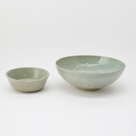 Two Korean Slip-Inlaid Celadon Bowls Goryeo Dynasty, 13th century