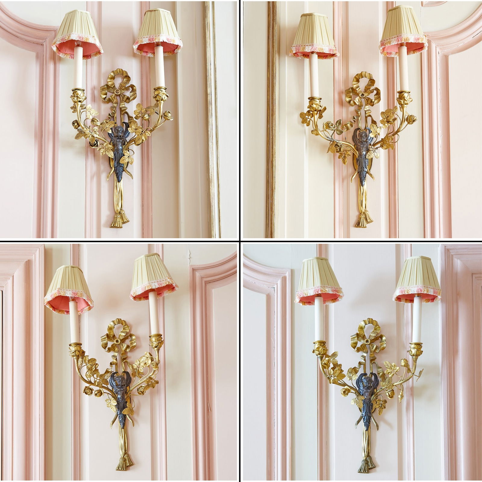 Set of Four Louis XVI Style Patinated and Gilt Bronze Two-Light Sconces (1 of 7)
