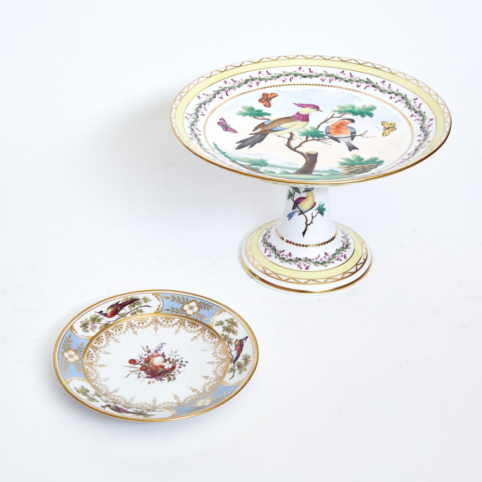 Chamberlain’s Worcester Porcelain Blue Ground Plate Together with an English Porcelain (1 of 6)