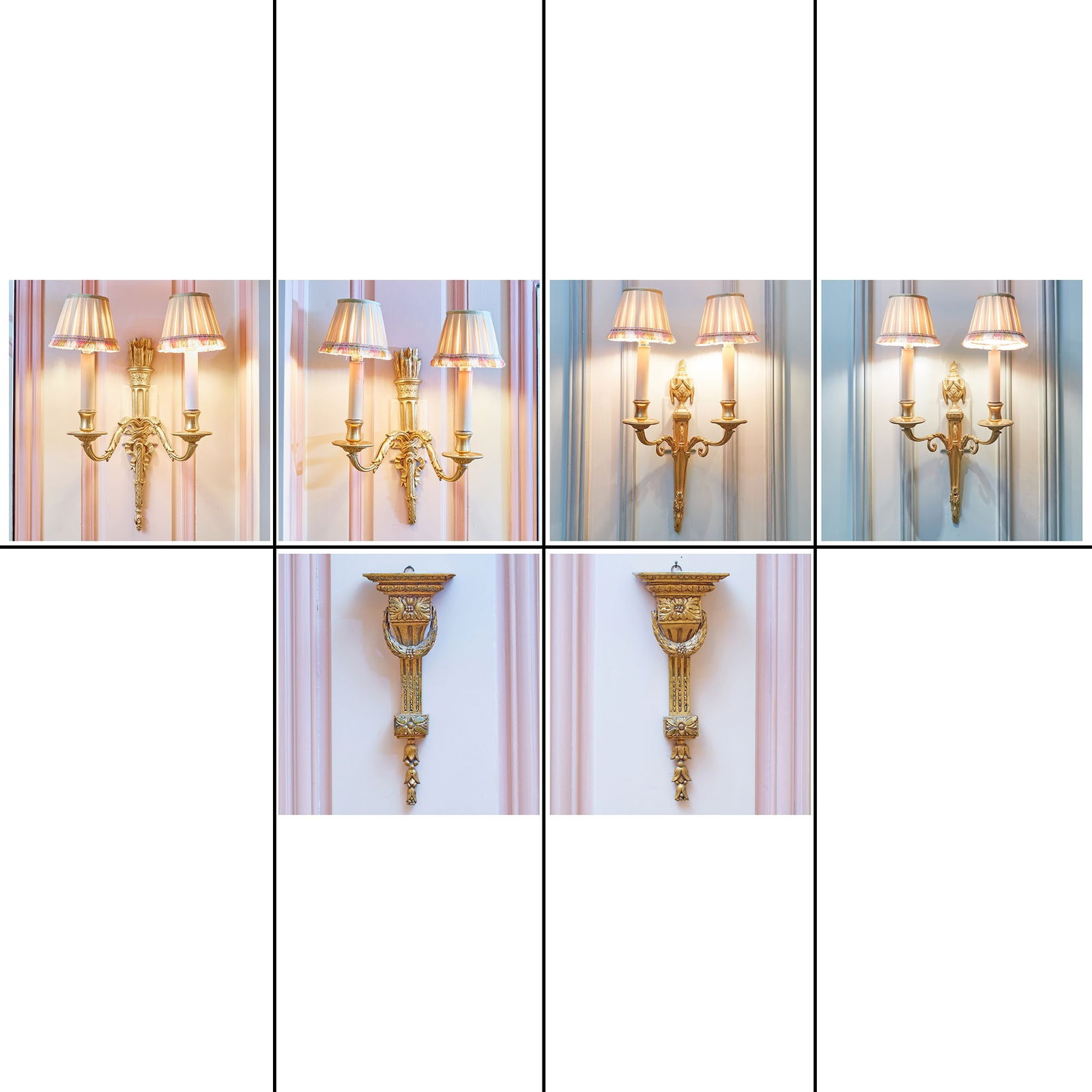 Two Pairs of Louis XVI Style Gilt Metal Two-Light Sconces and a Pair of Giltwood Brackets 20th (1 of 8)