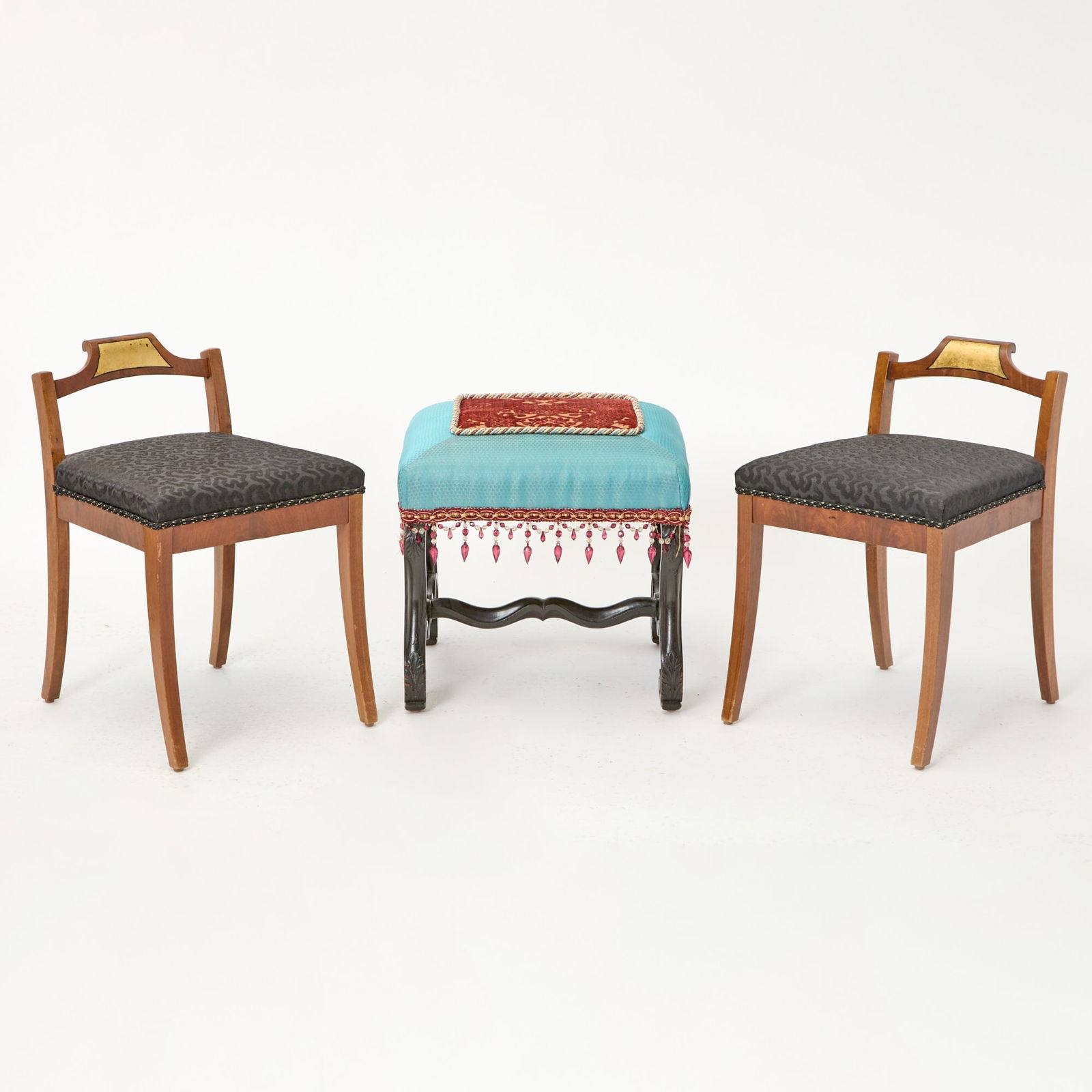 Pair of Part Ebonized Mahogany Benches Together with a Louis XIV Style Ebonized Tabouret (1 of 3)