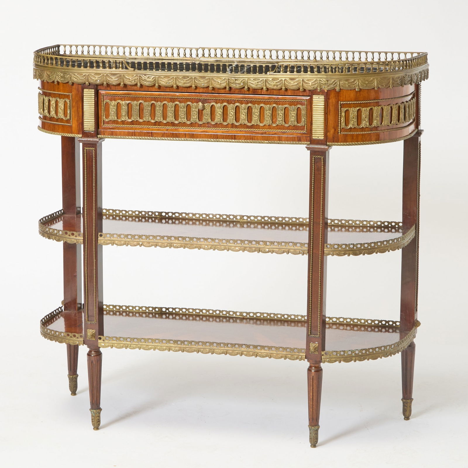 Louis XVI Style Bronze Mounted Tulipwood Three Tier Console (1 of 6)