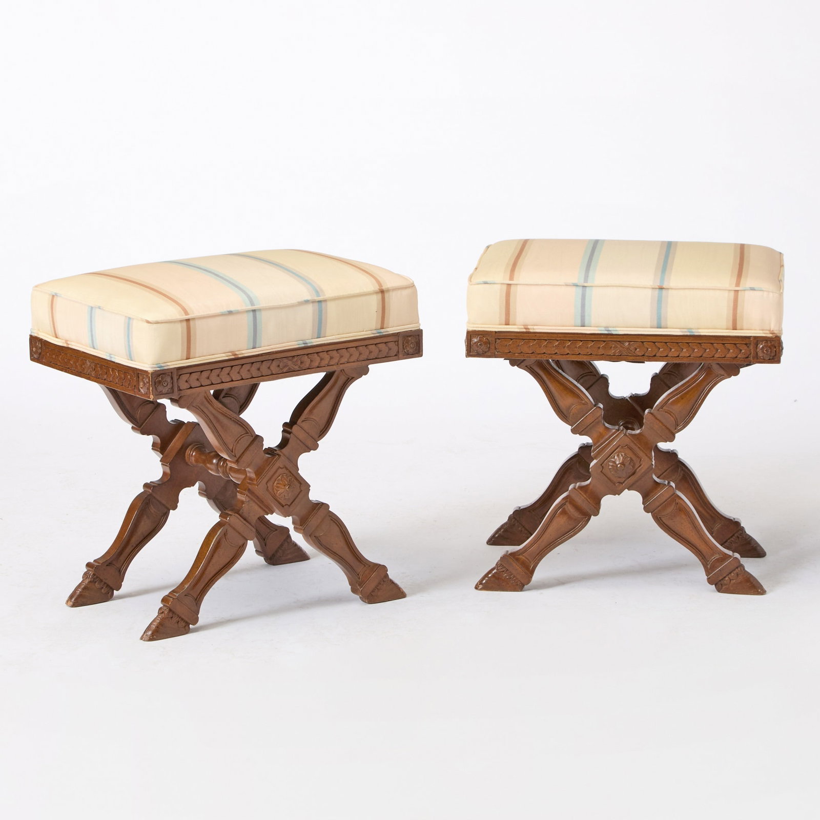 Pair of Empire Style Upholstered Stained Wood Stools (1 of 6)