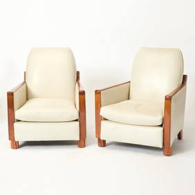 Pair of French Art Deco Leather Upholstered Armchairs (1 of 3)