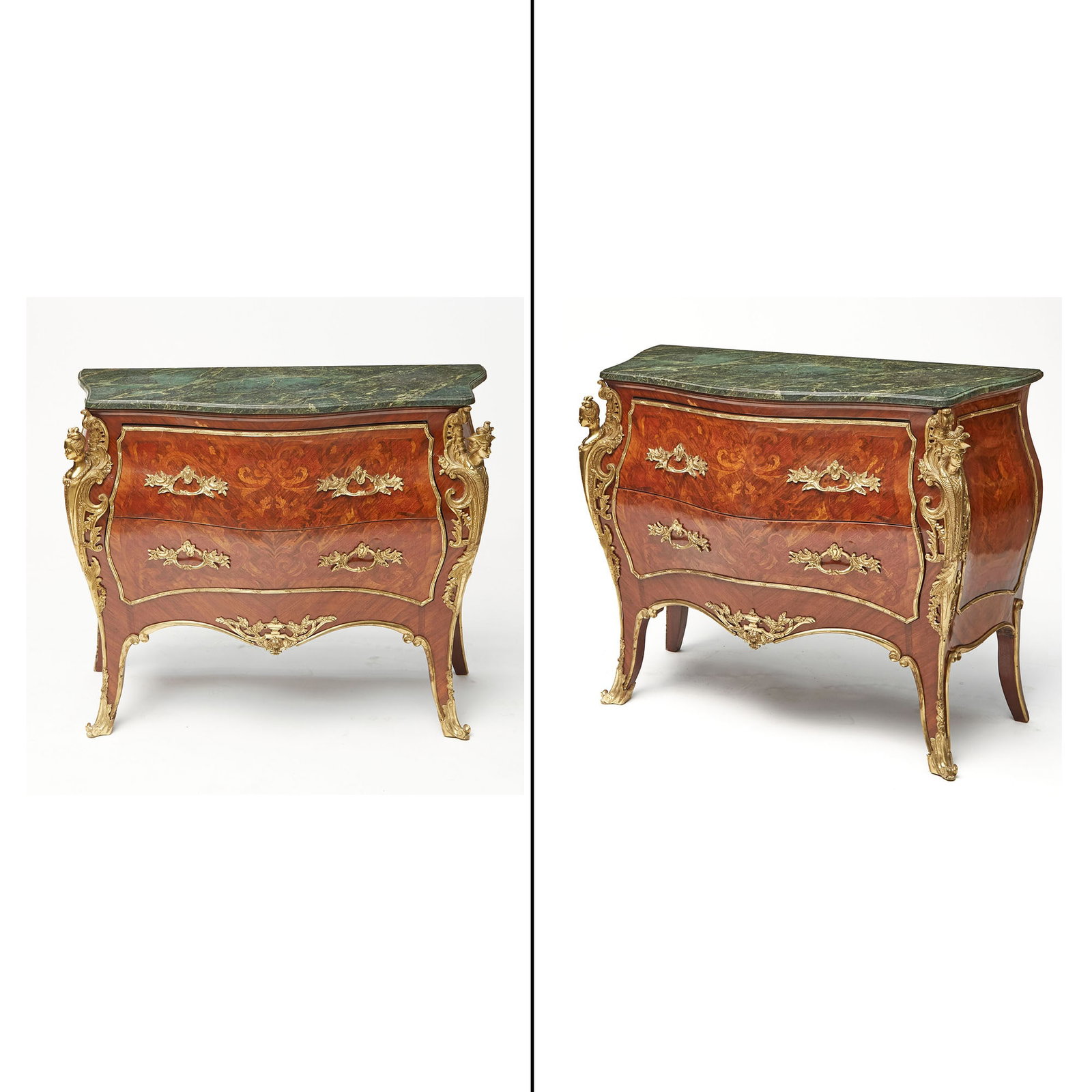 Pair of Louis XV Style Marble Top Inlaid Kingwood Commodes (1 of 5)