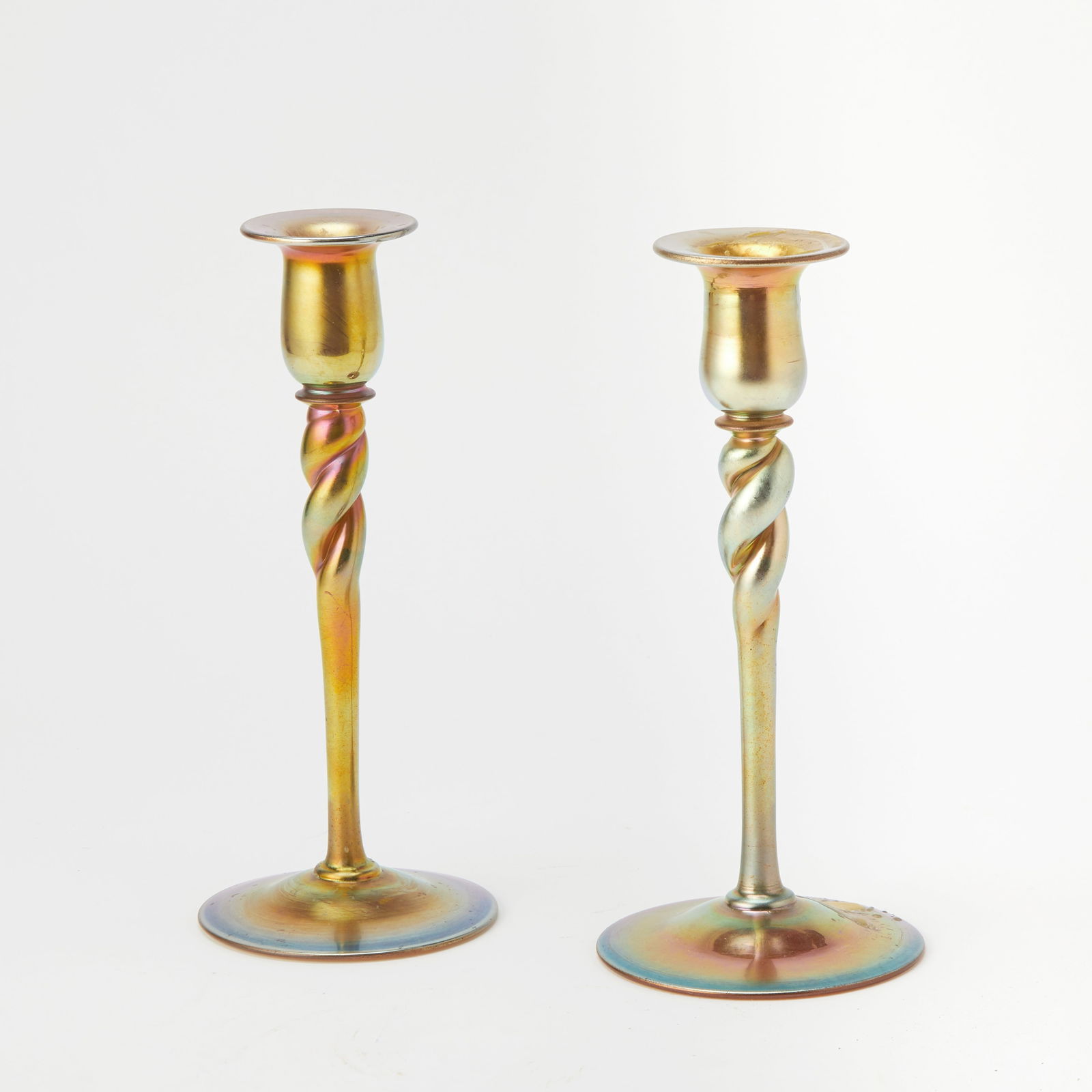 Two Carder Steuben Aurene Glass Candlesticks (1 of 4)