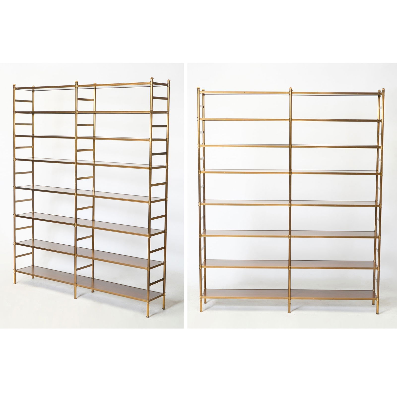 Pair of Brass and Wood Open Bookshelves (1 of 9)