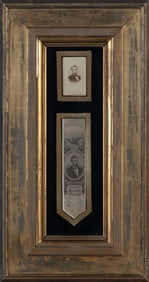 A Carte-de-visite portrait of Lincoln in a framed display with a Memorial Ribbon
