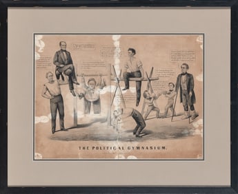 Beardless Lincoln at the gym – a political cartoon about the presidential campaigns of 1860