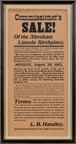 Rare broadside advertising the sale of Abraham Lincoln's birthplace in Kentucky