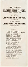 An unusual "wallpaper" example of the 1864 Lincoln and Johnson Ohio Union Presidential Ticket