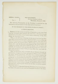 The first official printing of the Emancipation Proclamation for the Union Army Emancipation