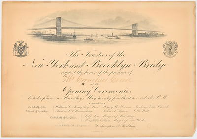 The Tiffany engraved invitation to the opening of the Brooklyn Bridge