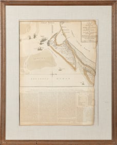 Separately published broadside map of the 1776 Seige of Charleston during the Revolutionary War
