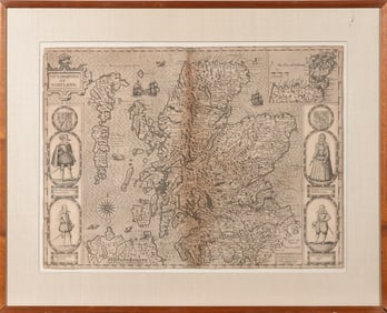 John Speed's carte à figures of Scotland, with portraits of King James I and his family