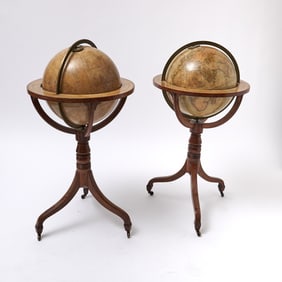 A pair of Regency 15-inch library globes by Cary