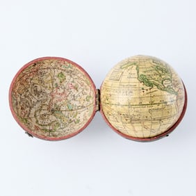 A fine late-18th-century pocket globe, based on one by Herman Moll C. 1775