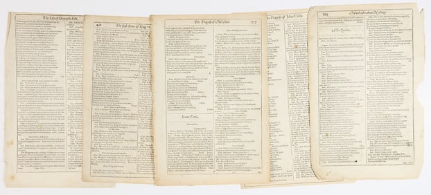 Leaves from each of the four folios of Shakespeare