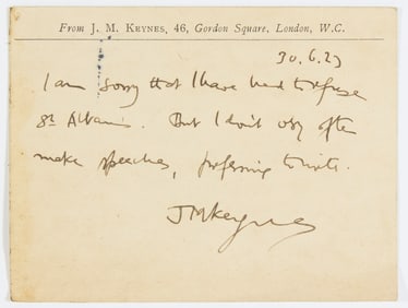 Three items signed or initialed by Keynes