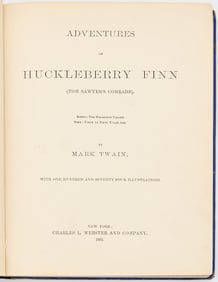 Three titles by Mark Twain including a first of Huckleberry Finn in blue cloth