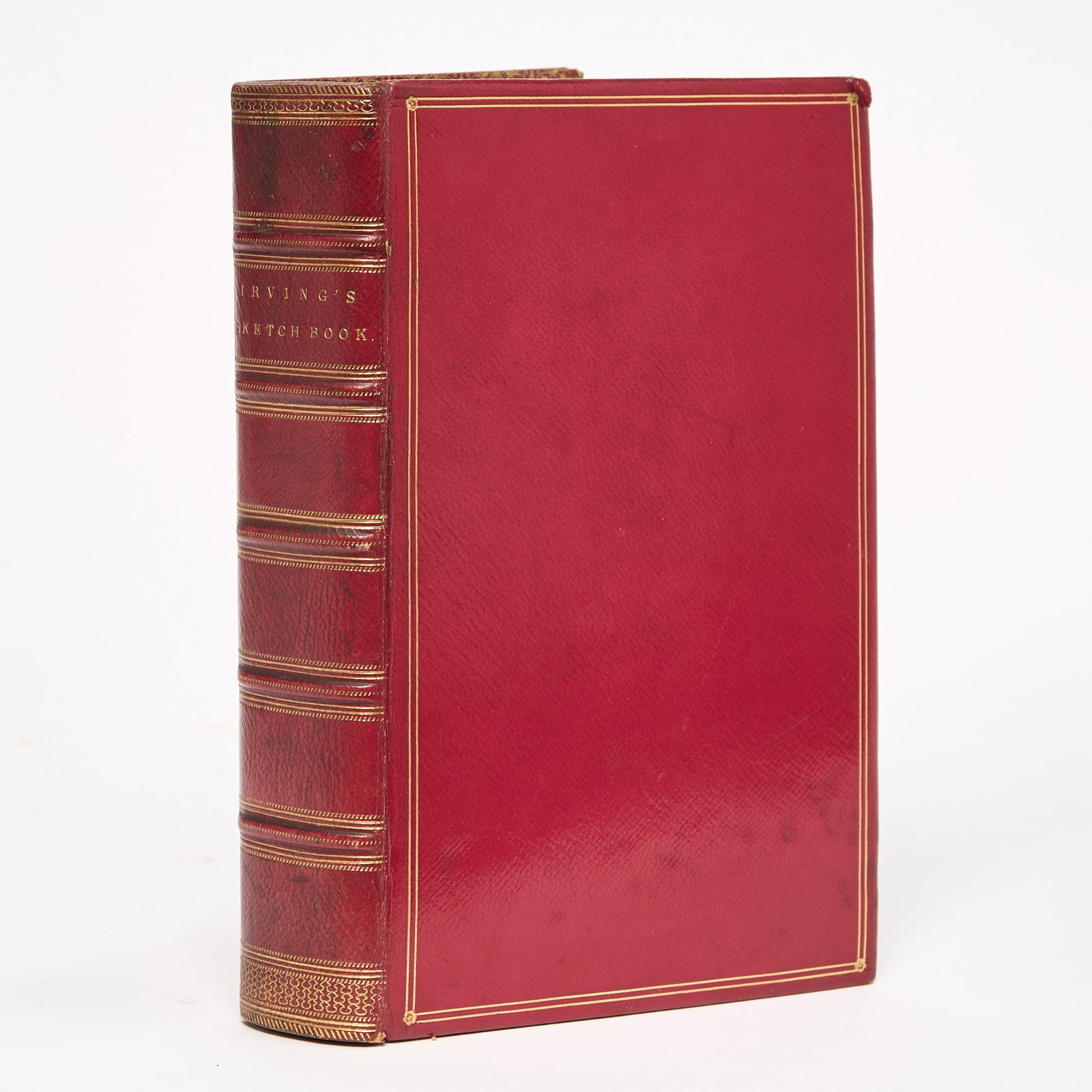 A fine, complex fore-edge painting: [FORE-EDGE PAINTINGS] IRVING, WASHINGTON. The Sketch Book of Geoffrey Crayon, Gent. London: John Murray, 1820. Third edition. Bound in fine 19th century red morocco by White of Pall Mall (with their t