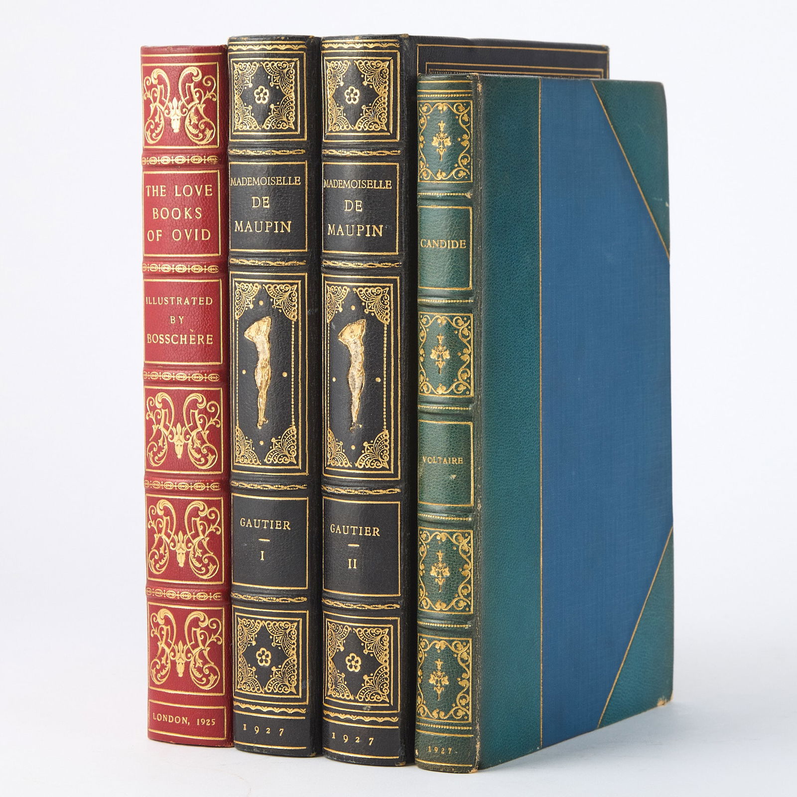 Clara Tice's Madame de Maupin with original watercolors by her: [CURIOSA] GAUTIER, THÉOPHILE and CLARA TICE. Mademoiselle de Maupin. Double Love. ?New York: Pierre Louÿs Society, 1927. Numbered 1 of 1,250 copies, one of 35 (hors-commerce) on hand-made pa