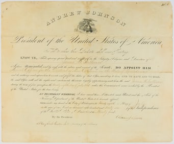 An uncommon document signed by Andrew Johnson as President