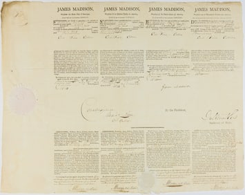 Four language ship's papers signed by James Madison as President