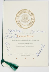 The signatures of five Presidents gathered at the memorial service for Richard Nixon