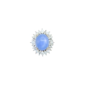White Gold, Star Sapphire and Diamond Ring