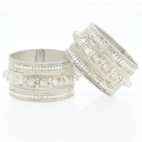 Two Mixed Metal Cuff Bangle Bracelets