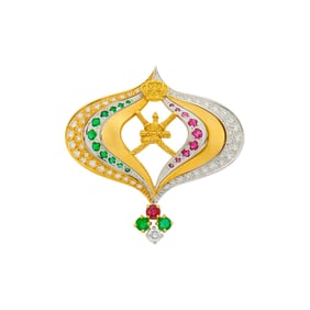 Royam Two-Color Gold, Diamond, Ruby and Emerald Brooch