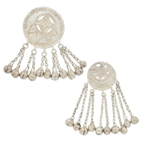 Two Silver Omani Fringe Bell Brooches