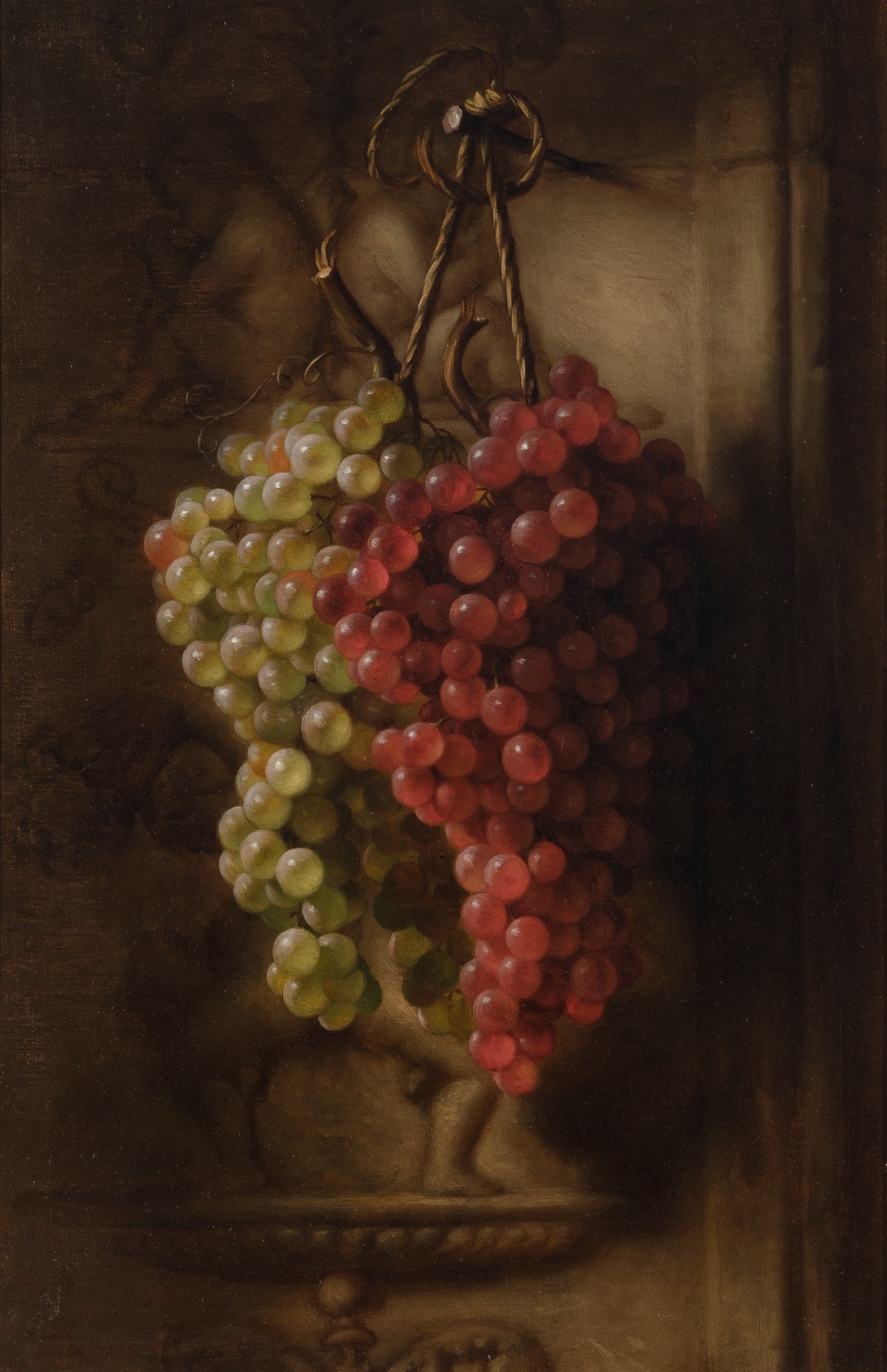 George Henry Hall: American 1825-1913Still Life of Grapes, 1866Signed G. H. Hall and dated Sevilla - 1866 (ll)Oil on canvas23 x 15 inches (Framed 29 1/4 x 21 1/2 inches)