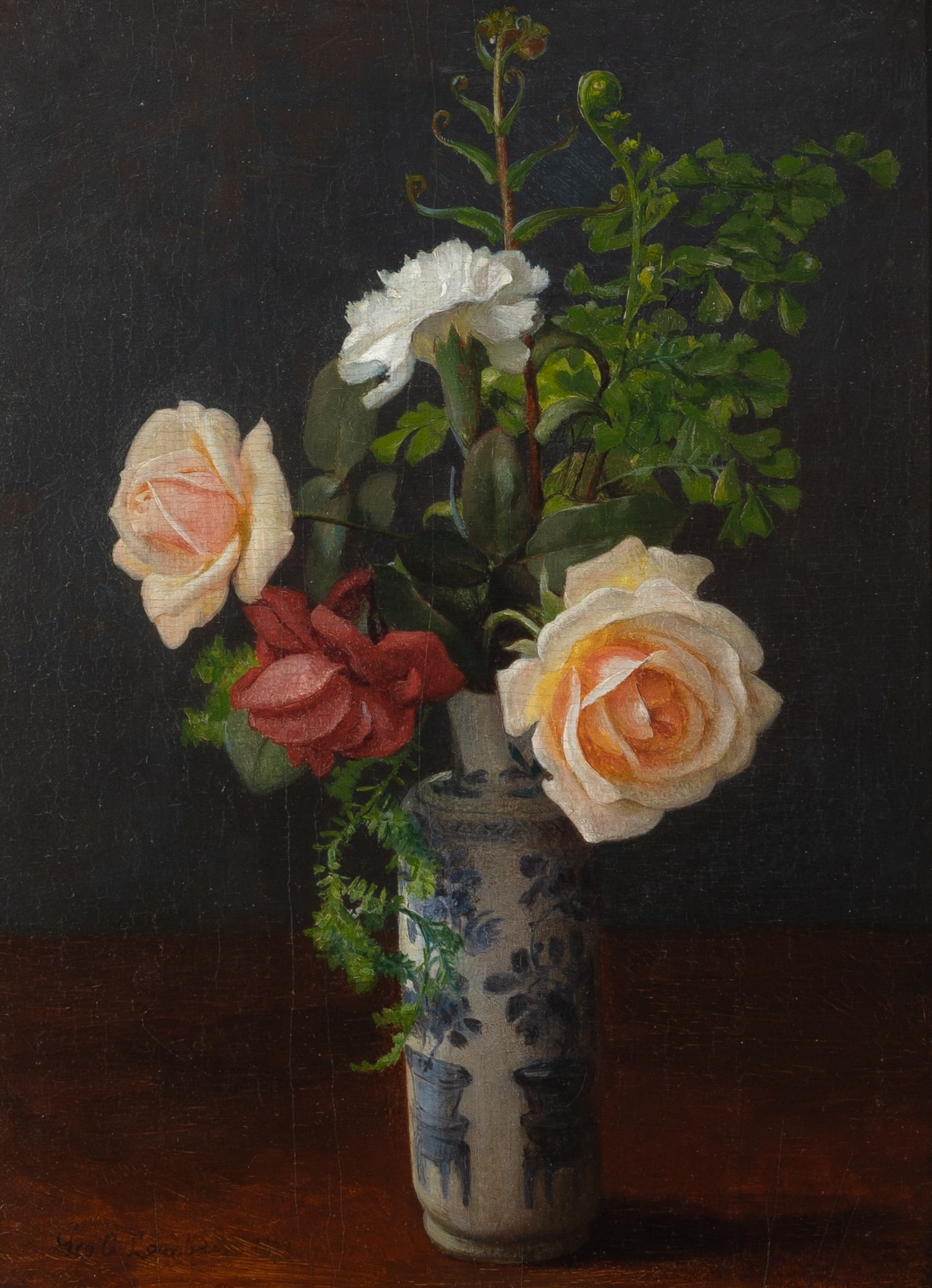 George Cochran Lambdin: American, 1830-1896Still Life of Flowers in a Vase, 1872Signed Geo. C. Lambdin and dated 1872 (ll)Oil on panel12 x 8 3/4 inches (Framed 20 3