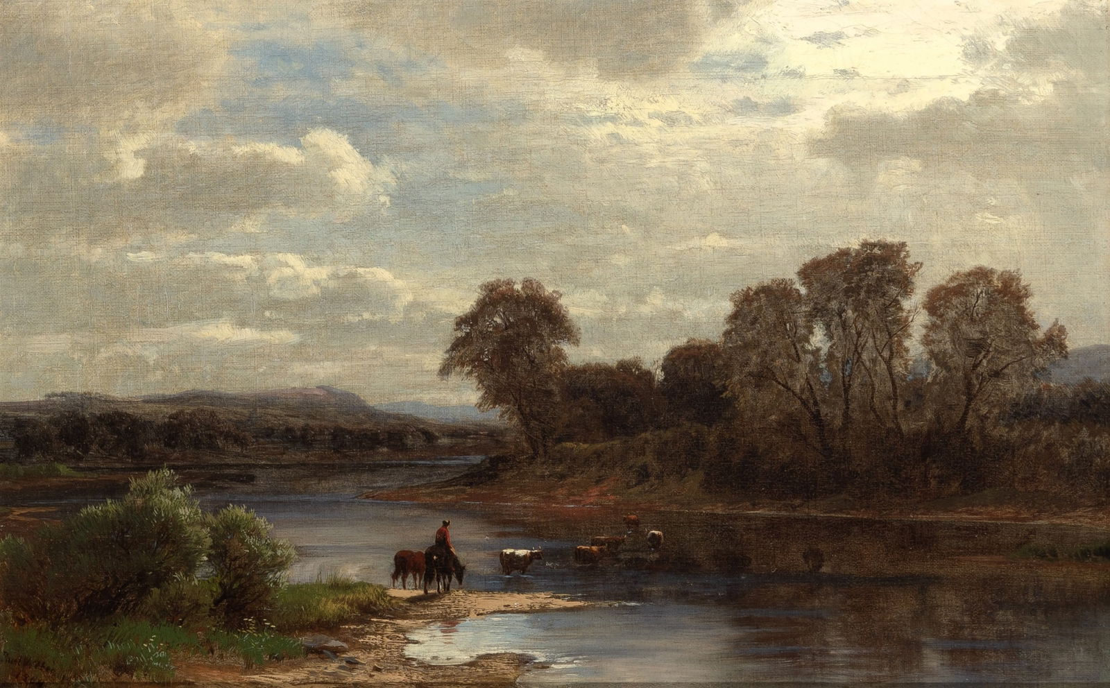 Paul Gottlieb Weber: German/American, 1823-1916The River Crossing, 1864Signed by Paul Weber and dated 1864 (ll)Oil on canvas12 1/2 x 19 1/4 inchesProvenance:James D. Julia, Fairfield, ME, Aug. 25, 20