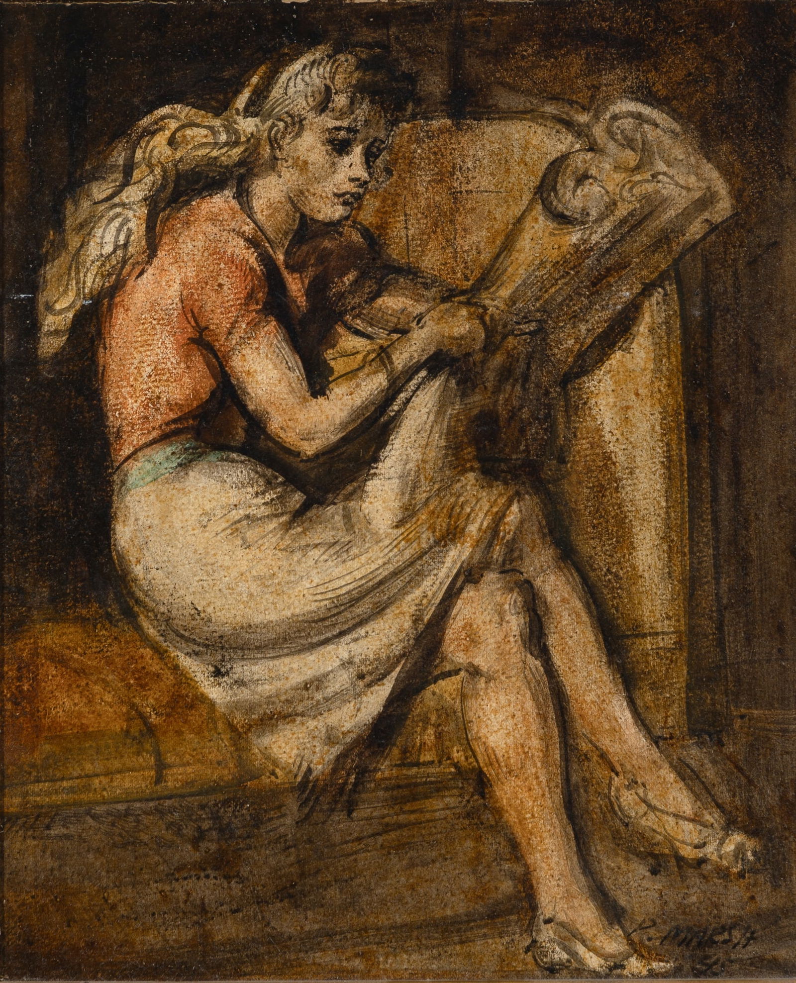 Reginald Marsh: American, 1898-1954Reading on the Subway, 1945Signed R. Marsh and dated 45 (lr)Oil on canvas laid to Masonite17 x 14 inchesProvenance:Frank K. M. Rehn Gallery, New YorkSoth