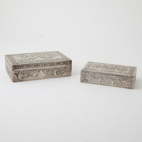 Two Chinese Export Silver Table Boxes