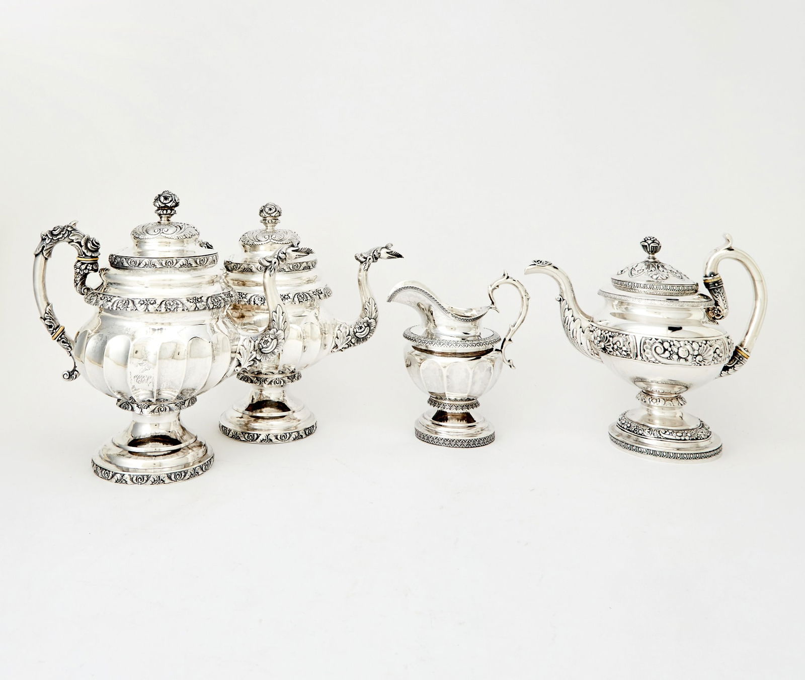 American Silver Teapot, Cream Jug and Two Sugar Bowls (1 of 6)