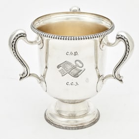 Tiffany & Co. Sterling Silver Three-Handled Yale "Scroll & Key Society" Presentation Loving Cup