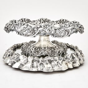 Gorham Sterling Silver Centerpiece and Silver Plated Mirror Plateau