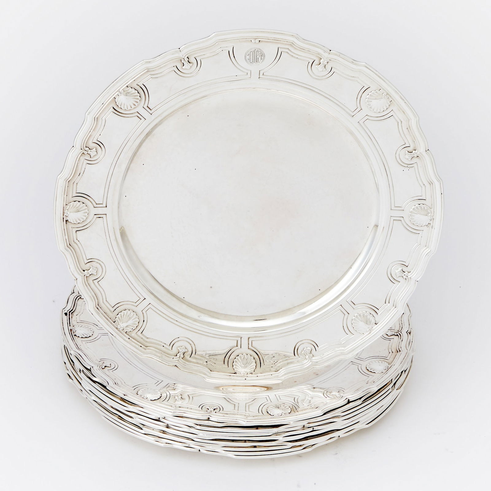 Set of Twelve Tiffany & Co. Sterling Silver "Shell and Thread" Pattern Service Plates (1 of 4)