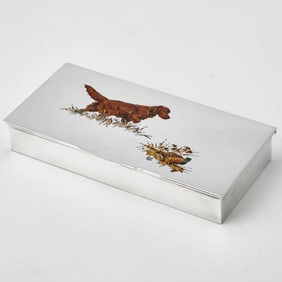 American Sterling Silver and Enamel Hunting Interest Cigar Box