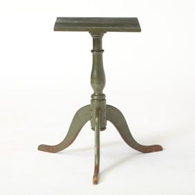 Green-Painted Mahogany and Maple Candle Stand