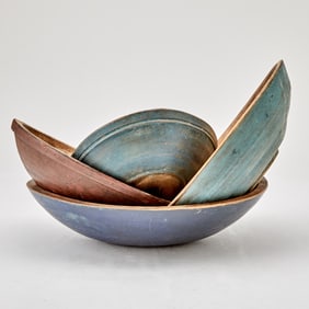Four Turned and Painted Maple or Pine Bowls