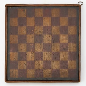 Diminutive Red and Yellow-Painted Pine Checkerboard