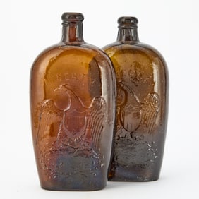 Two Double-Sided Blown Molded "Liberty" Eagle Glass Flasks