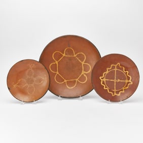 Glazed Redware Slip-decorated Charger and Two Plates