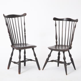 Two Black-Painted Fan-Back Windsor Chairs